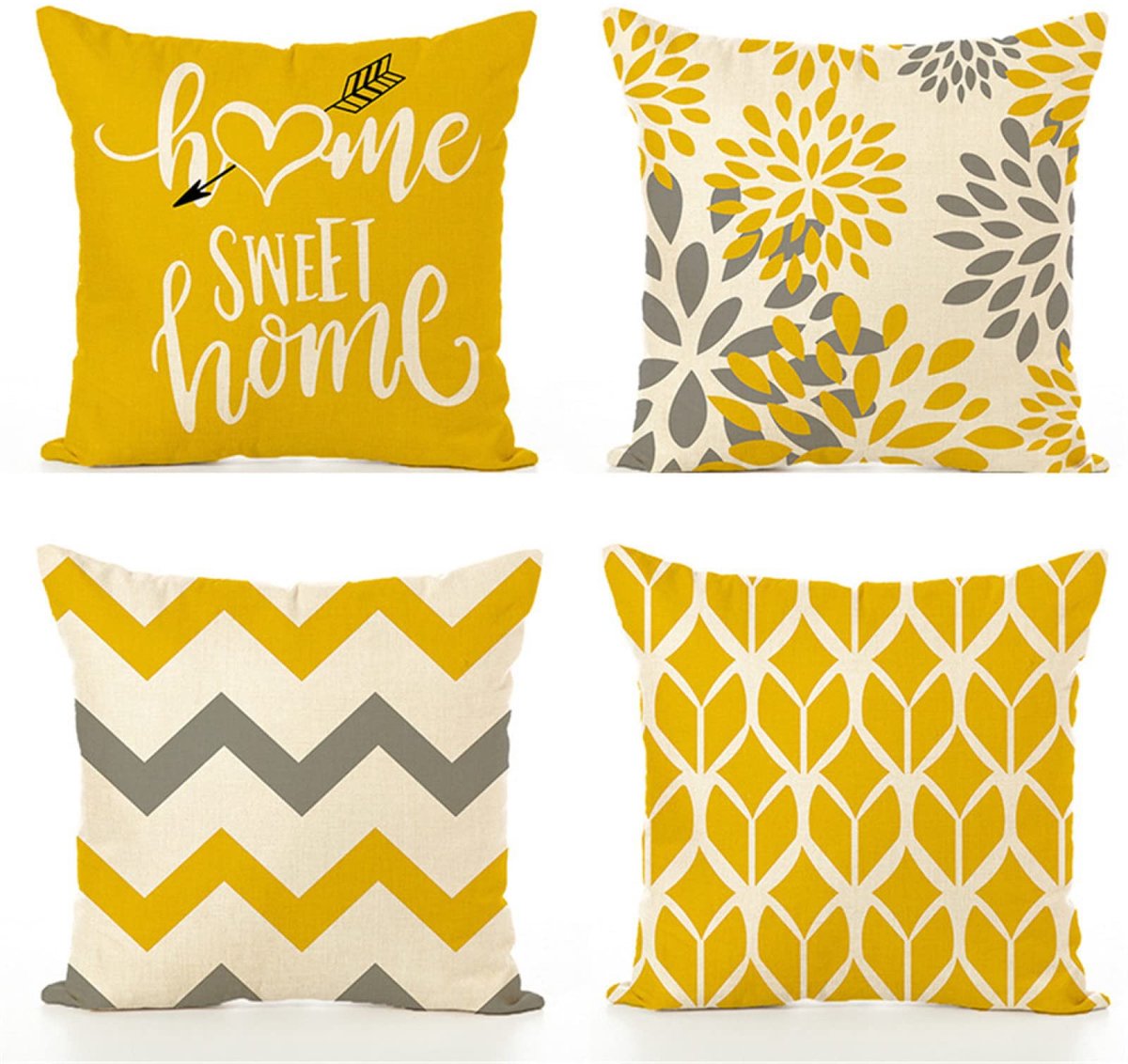Set van 4 kussenslopen 60 x 60 cm (23,6 x 23,6 inch) linnen kussensloop decoratieve vierkante bank kussensloop, slaapkamer indoor outdoor kussenhoes voor woondecoratie gunst met onzichtbare rits (geel