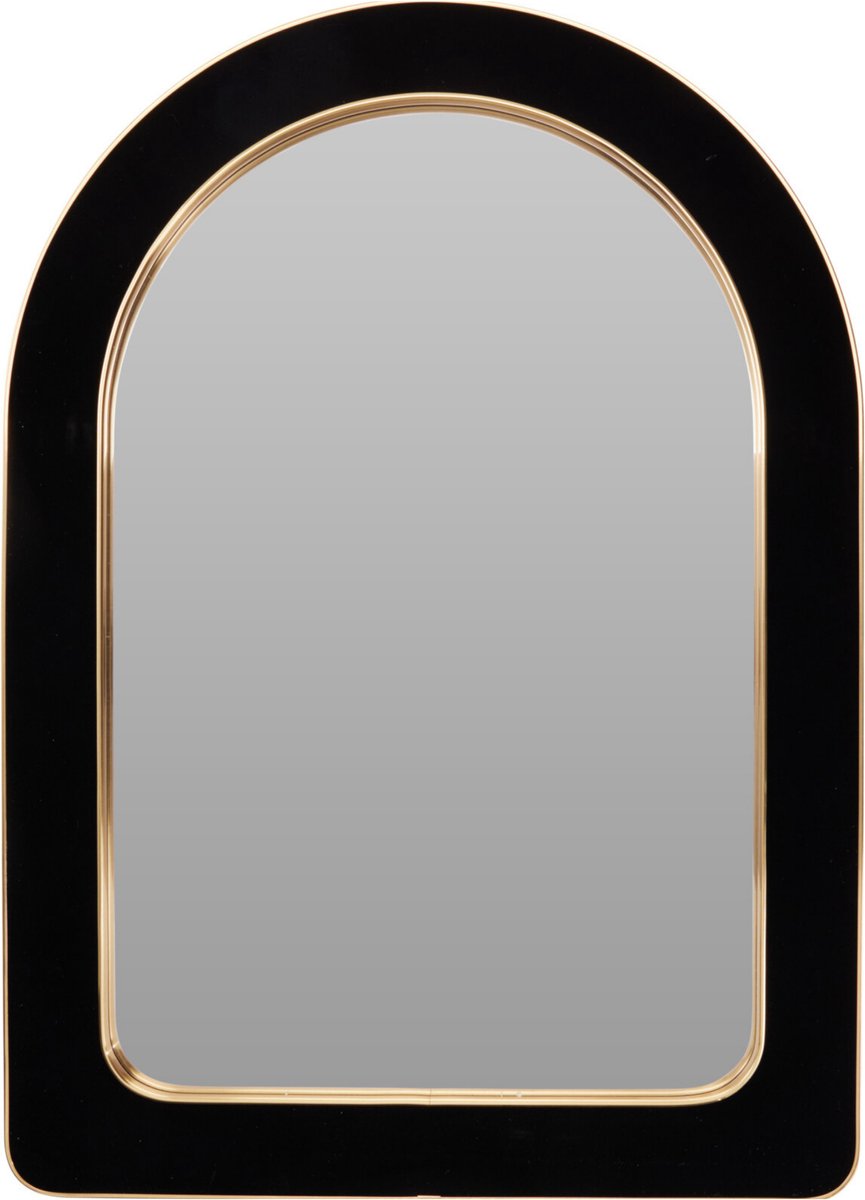 H&S Collection Spiegel Madeira - zwart - halfrond - vilt/staal - 70 x 50 cm - wandspiegel