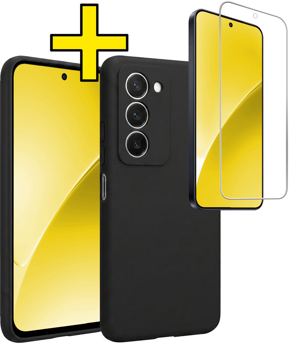 Hoesje - Met Screenprotector - Geschikt voor Xiaomi 15 - Sterk & Shockproof - Back Cover - Siliconen Case - Telefoon Hoes - Telefoonhoesjes - Zwart
