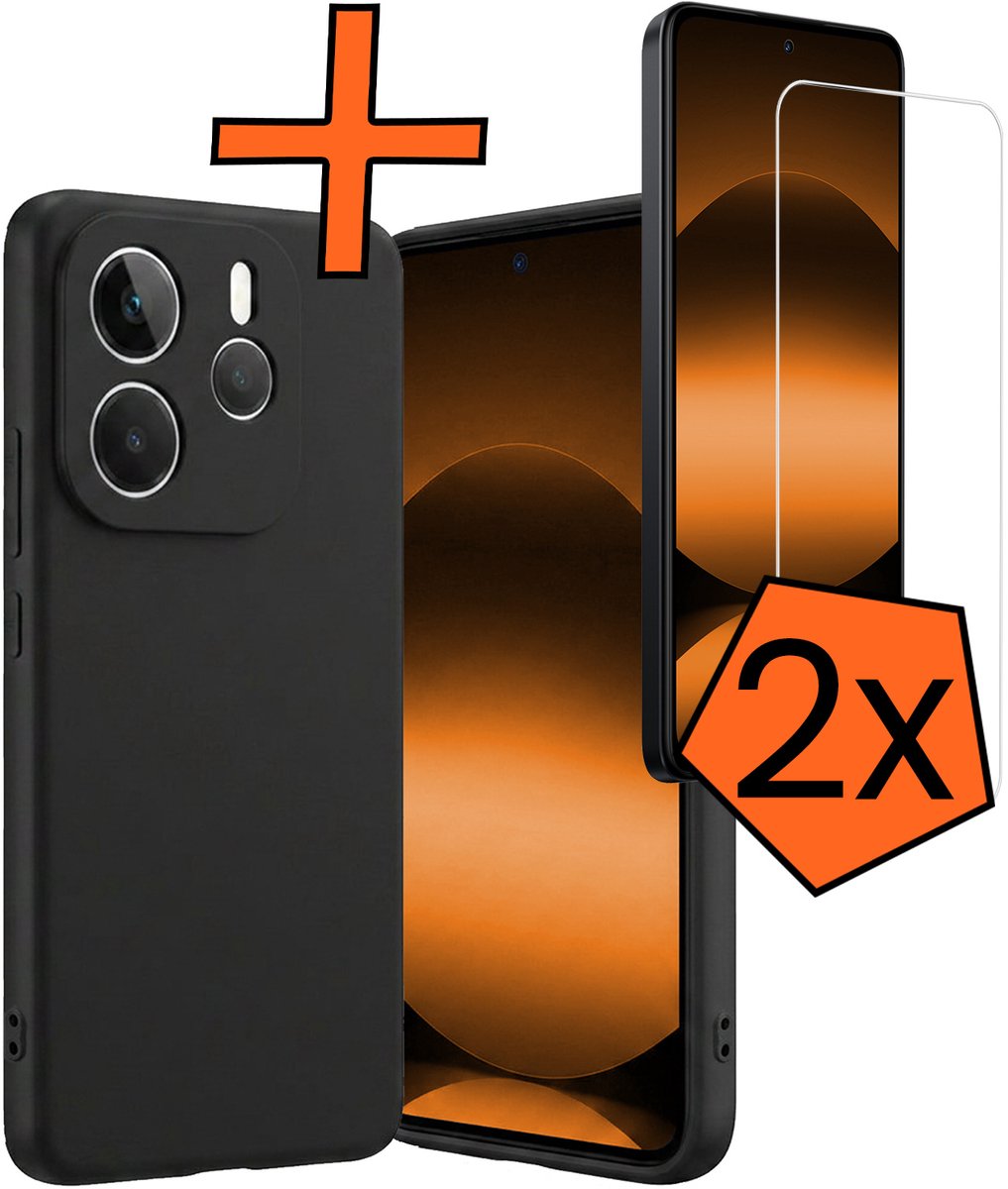 Hoes - Met 2x Screenprotector - Geschikt voor Xiaomi Redmi Note 14 5G - Sterk & Shockproof - Back Cover - Siliconen Case - Telefoon Hoes - Zwart