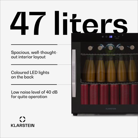 Klarstein Coachella 50 Onyx Dranken Koelkast - 47L Slimme Dranken Koelkast met WiFi, LED Verlichting, Touch Control, 5-18 °C Koeling, Panoramische Glazen Deur, Zwart van Klarstein — afbeelding 5