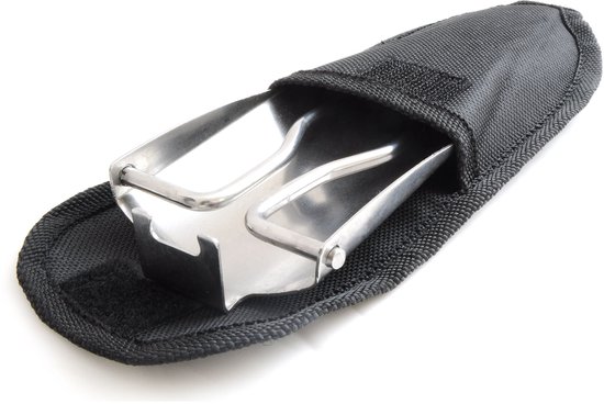 inklapbare mini handschep klapschep van roestvrij staal, zilver, openklapbaar met stevige rondgreep, compact 115 mm x 70 mm x 20 mm, lengte 220 mm, met stofetui — afbeelding 5