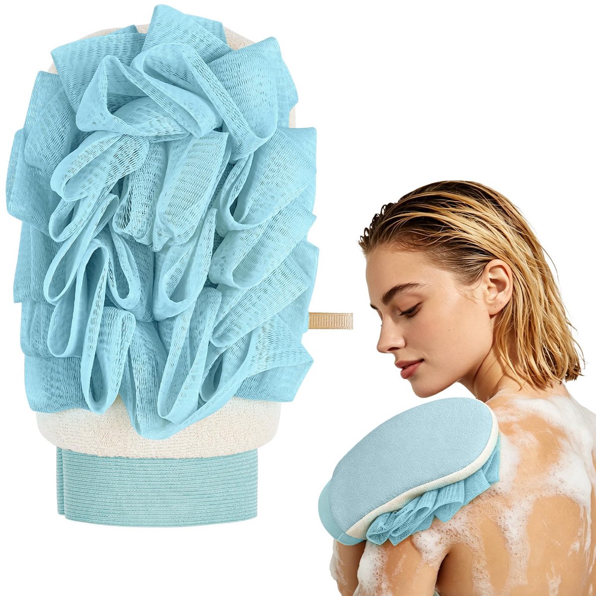 Exfoliërende handschoenen, Body Scrub Glove Bad SPA Exfoliërende wanten, Douche Puff Loofah Spons, Dubbelzijdig, Massage en Dode Huidcelverwijderaar, voor huidreiniging