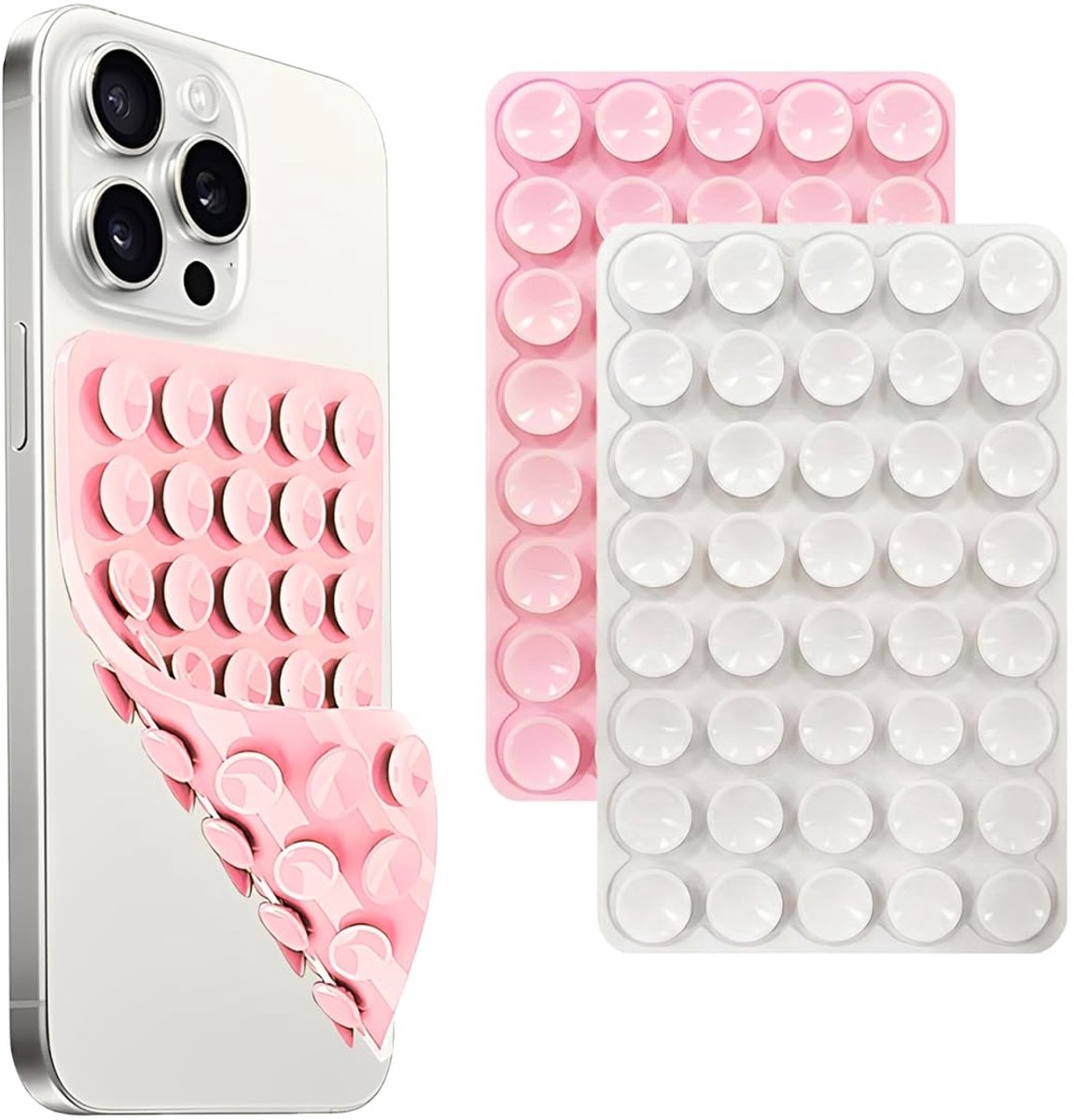 2 stuks siliconen zuignap, dubbelzijdig afneembaar, handsfree, compatibel met alle telefoons, anti-stress speelgoed, spiegel, douchehouder, hoes en accessoires (wit en roze)