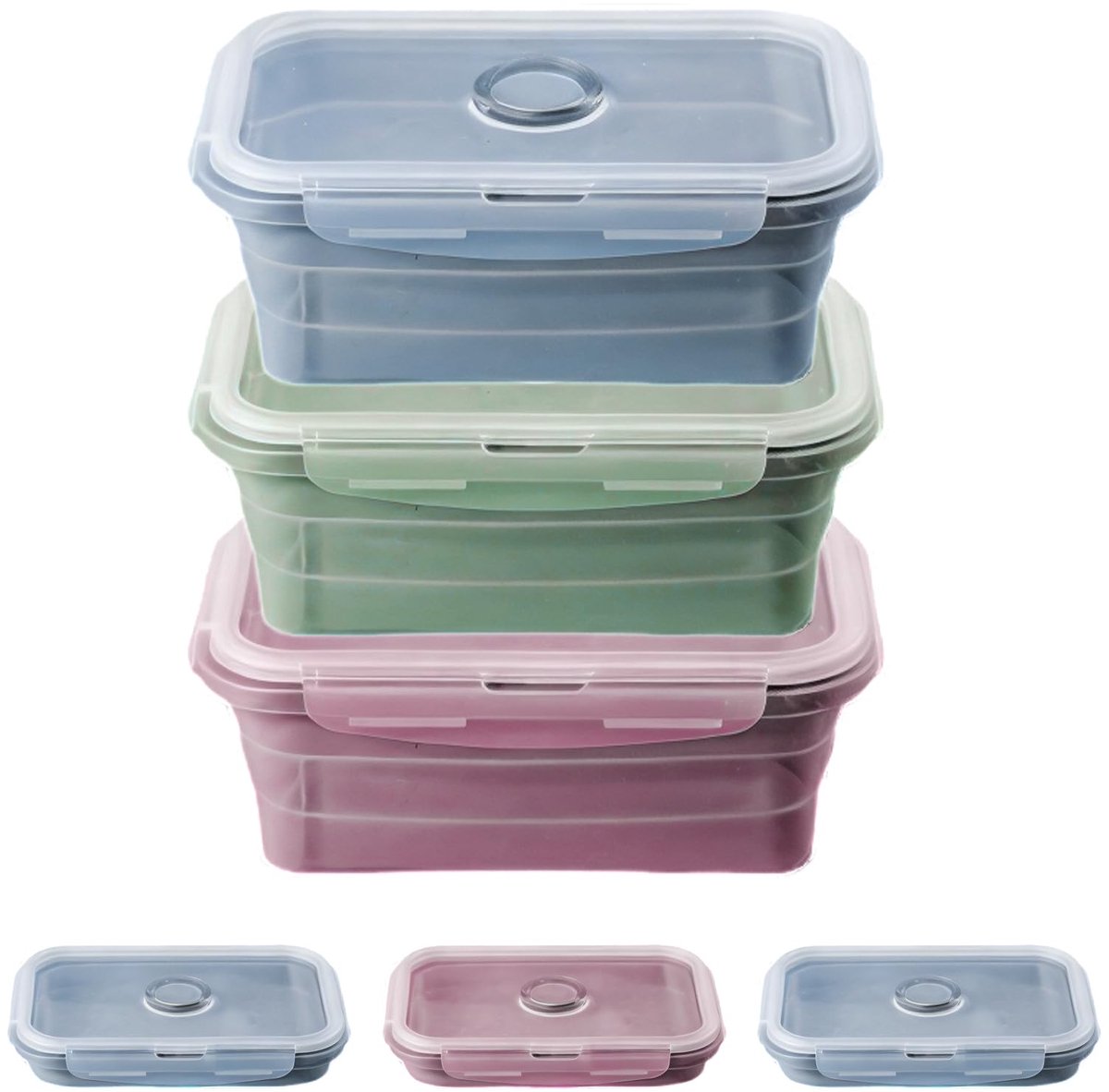 3 Opvouwbare Broodtrommels 550ml - Silicien Opvouwbare Bewaardozen met Deksel voor Magnetron, Koelkast & Vriezer - Ideaal voor Camping, Picknick, Kantoor en Keuken