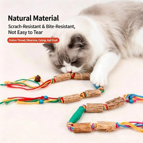 Kattenspeelgoed, 4 stuks kattenkruidstokjes, kattenkruidstokjes van Silver Vine hout met katoenen touw, kauwstokken kat tandverzorging, kattenspeelgoed voor tandverzorging en activiteit — afbeelding 4