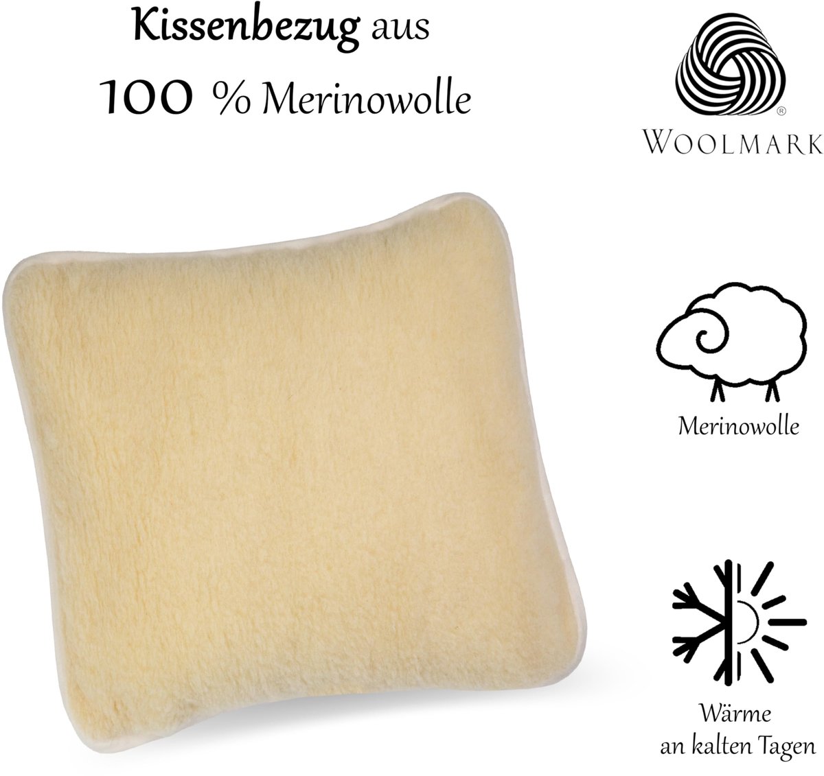 Kussensloop van 100% scheerwol 40 x 40 cm, warme merinokussensloop, wollen kussensloop, merinowol, kussensloop zacht met ritssluiting, ecru