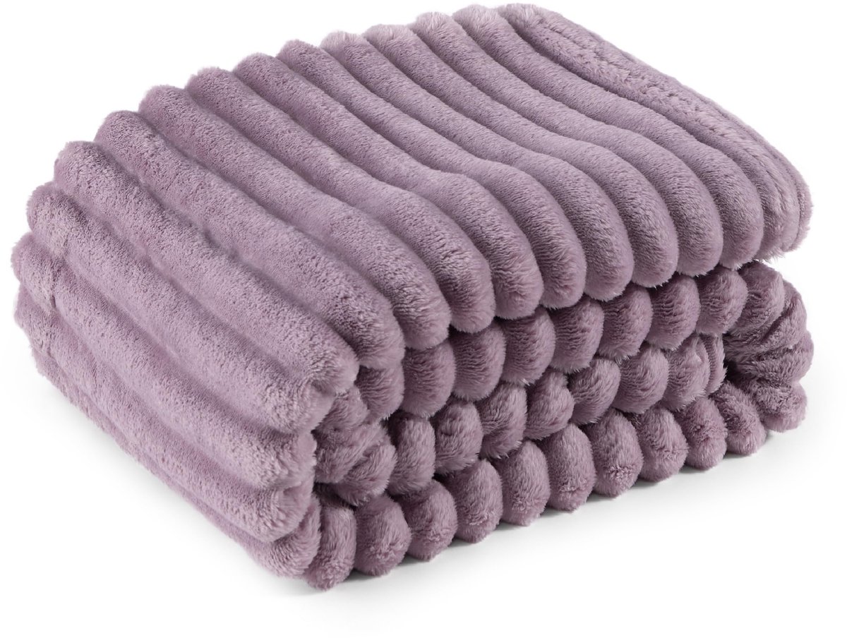Behaaglijke deken, wollige deken, fleecedeken, zacht, warm, grof ribdeken, comfortabele sprei voor bed en bank, paars, 150 x 200 cm