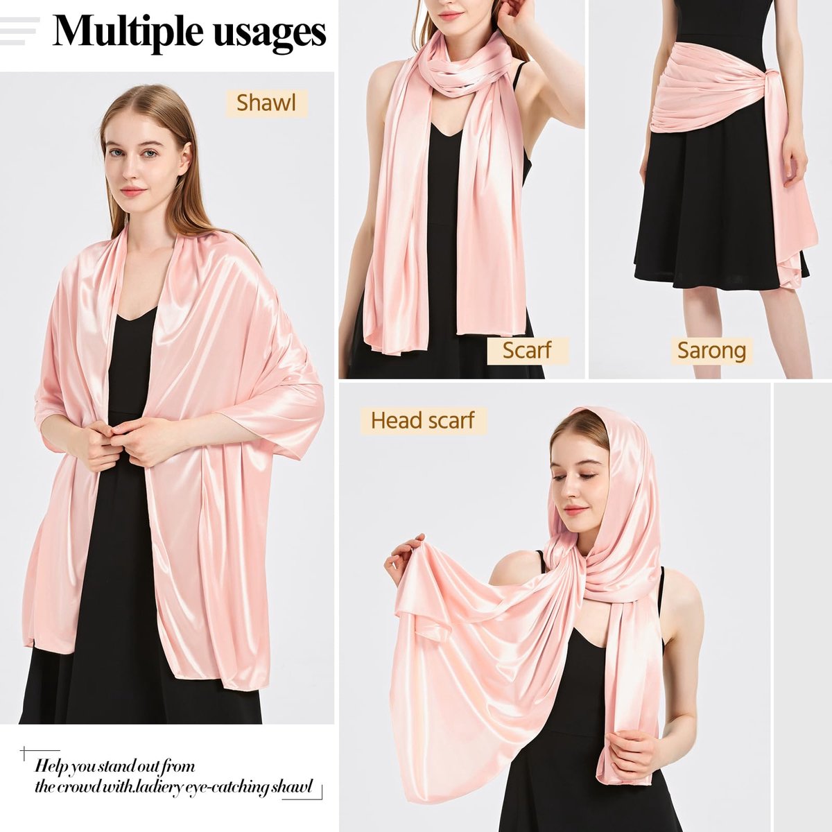 Satijnen chiffon stola voor dames, feestelijk, stola voor avondjurk, kleurrijke elegante zachte schouderdoek voor bruidsjurken, feesten, bruiloften, cadeau