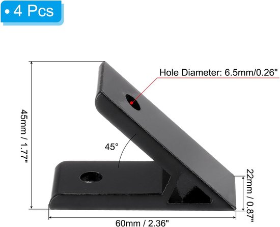 Hoekbeugels van 45 graden, 4 stuks, 5,99 x 2,21 cm, aluminium extrusieprofiel accessoires, hoekbeugel-verbindingsconnectoren voor 3030-serie (zwart) — afbeelding 5
