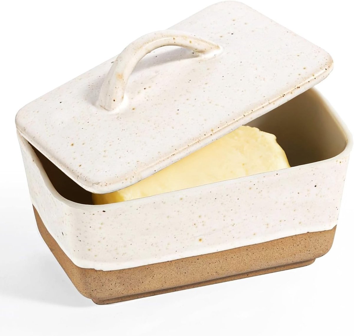 Vintage keramische boterhouder met deksel, rechthoekige porseleinen boterdispenser voor keuken en eettafel, geschikt voor 250g boter en 350ml inhoud