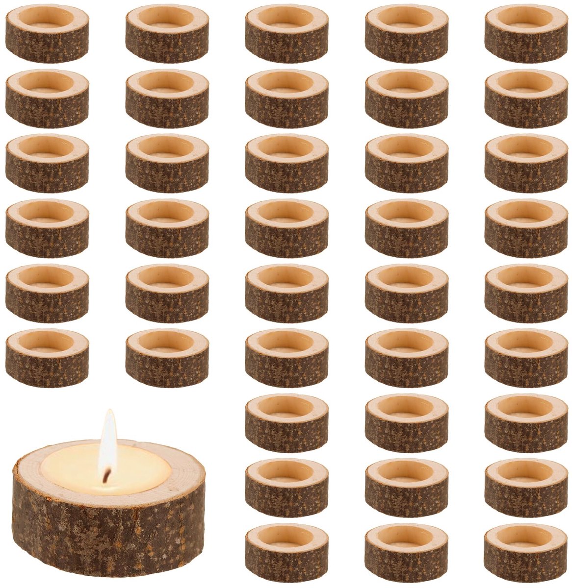 40 stuks houten theelichthouders, 6 x 2,5 cm, kandelaars van hout, kandelaar, natuur, voor bruiloften, feesten, decoratie