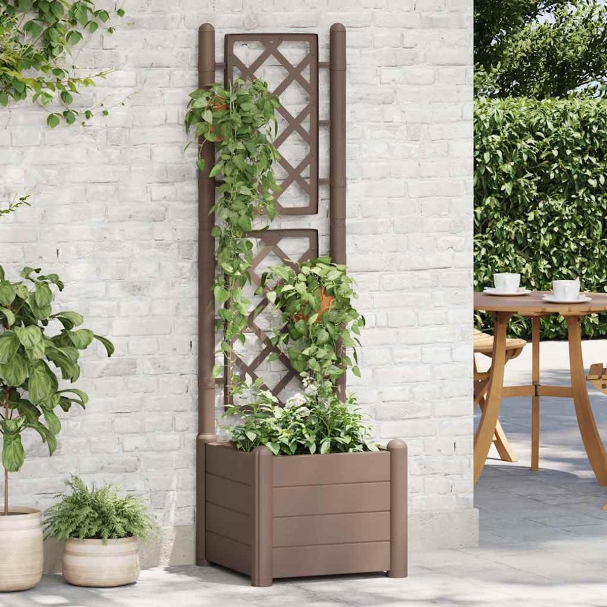 vidaXL Plantenbak met latwerk 43x43x142 cm PP mokka