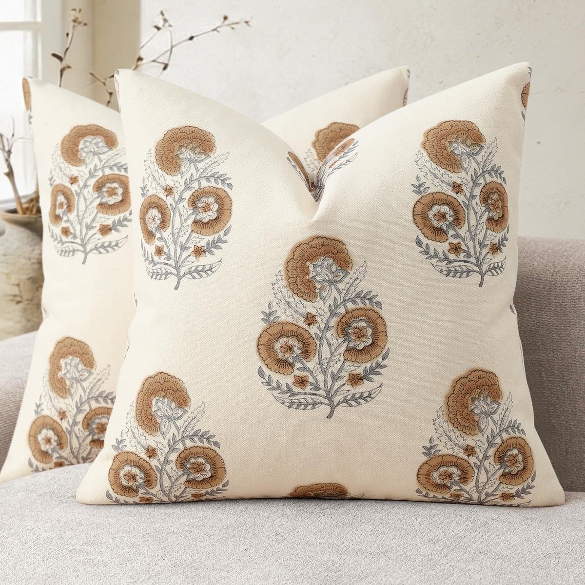 Vintage Bloemendruk Kussenhoes 45x45 Set van 2 Bloemen Kussenhoezen, Bankkussens Modern Design Decoratiekussens voor Bank Fauteuil Stoel Bed Woonkamer Woondecoratie Verwelkte Roos