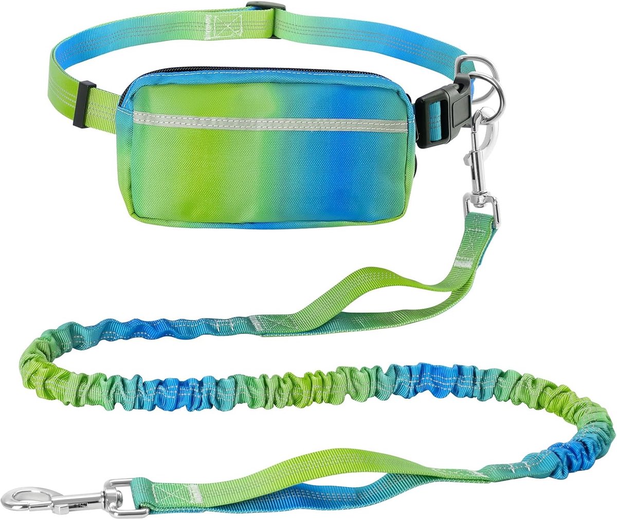 Jogginglijn voor honden met buikriem, loopriem, hondenlijn voor grote en middelgrote honden, verstelbare hondenriem met reflecterende strepen, blauw