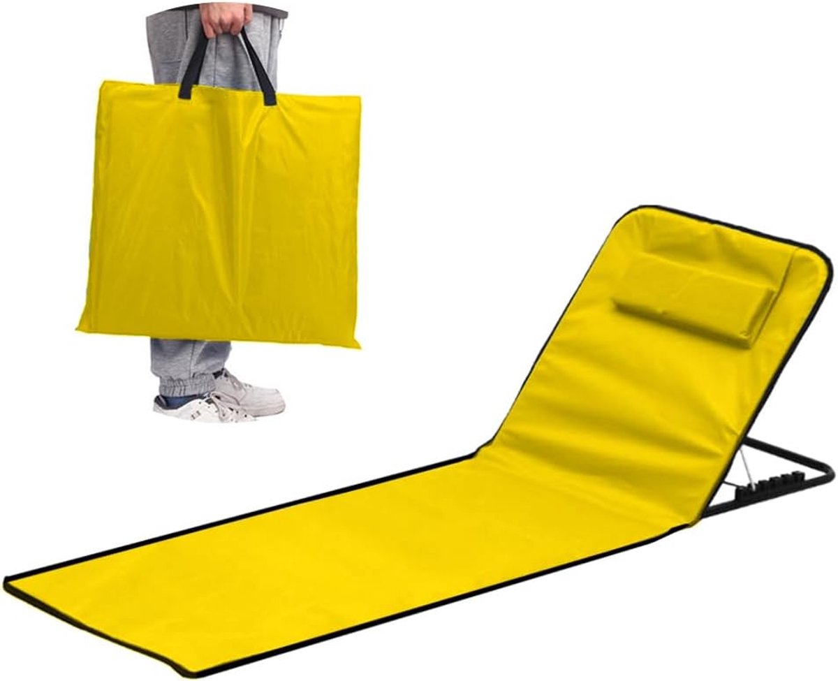 Strandstoel, inklapbaar, licht, strandmat met rugleuning, verstelbaar, draagbare ligstoel, strand, zonnemat, inklapbaar, met draagtas en praktisch opbergvak, voor strand, zwembad, tuin en