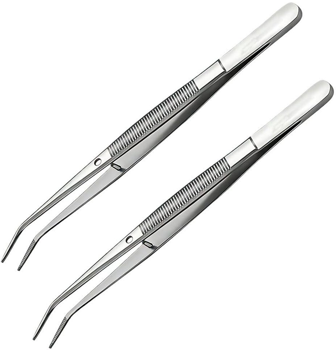 Dailygoods- Pincet Roestvrijstaal - Pincet Set 2 Stuks - Naaimachine-Pincet - Gebogen Punt - Antislip Handgreep - Schokbestendig - Naaimachinepincet