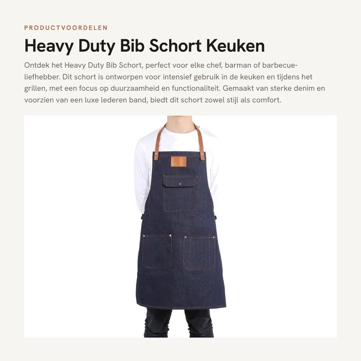 Dailygoods- Keukenschort Professioneel - Verstelbare Lederen Band - Dikke Denim - Schort voor Chef - Antislip - Comfortabele Nekband