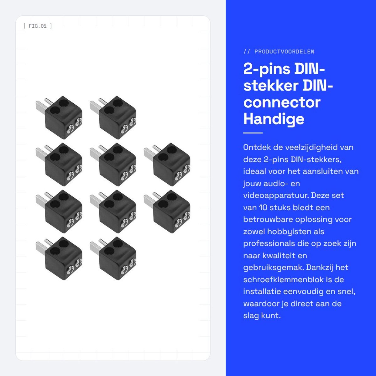Dailygoods - 2-pins DIN-stekker - DIN-connector - Handige installatie - Zwart - Audio- en videoapparatuur - 10 stuks - Geschikt voor elektrische compo...