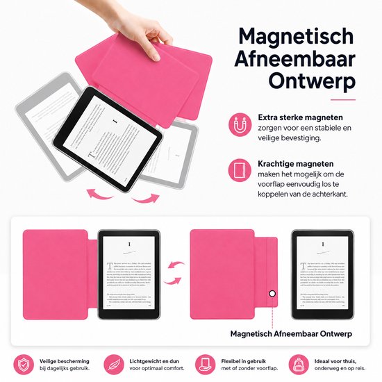 Sounix Kindle Hoes Geschikt voor Kindle Paperwhite 12e Generatie (2024) & Kindle Colorsoft Signature Edition (2024) - 7 Inch - Magnetisch Afneembaar - Auto Slaap/Wekt Functie - Book Case - Roze van sounix — afbeelding 3