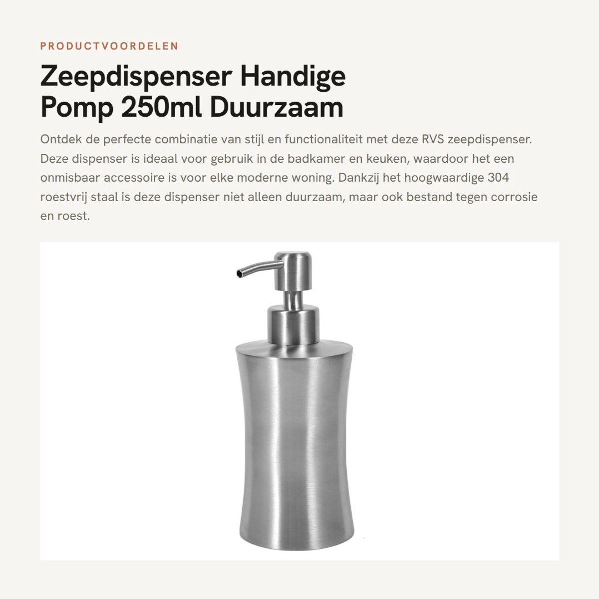 Dailygoods- Zeepdispenser Roestvrij Staal 250ml - Douchepomp - Keuken - Antiroest - Corrosiebestendig - Duurzaam Gebruik - Zeepfles