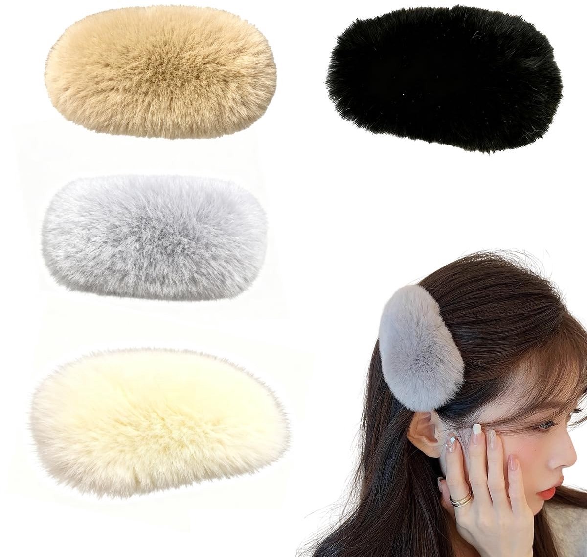 Dailygoods - 4 stuks haarclips voor dames, voor herfst en winter, plush om te stylen, grote eendenbill-haarclips, dik en dun haaraccessoire