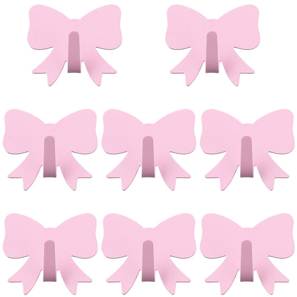 Dailygoods - 8 Stuks Roze Strikhaken - Decoratieve Wandhaken voor Sleutels en Kleding