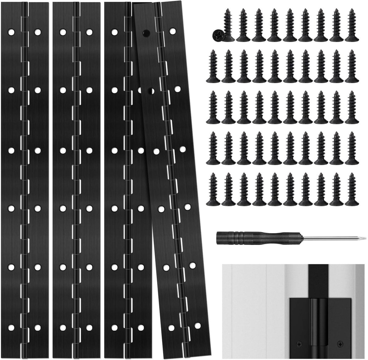 Dailygoods- Pianoband Scharnier Roestvrij Staal 300 × 30 mm - Deurscharnieren - Set van 4 - Inclusief 50 Schroeven - Eenvoudige Montage - Corrosiebestendig - Deurscharnier