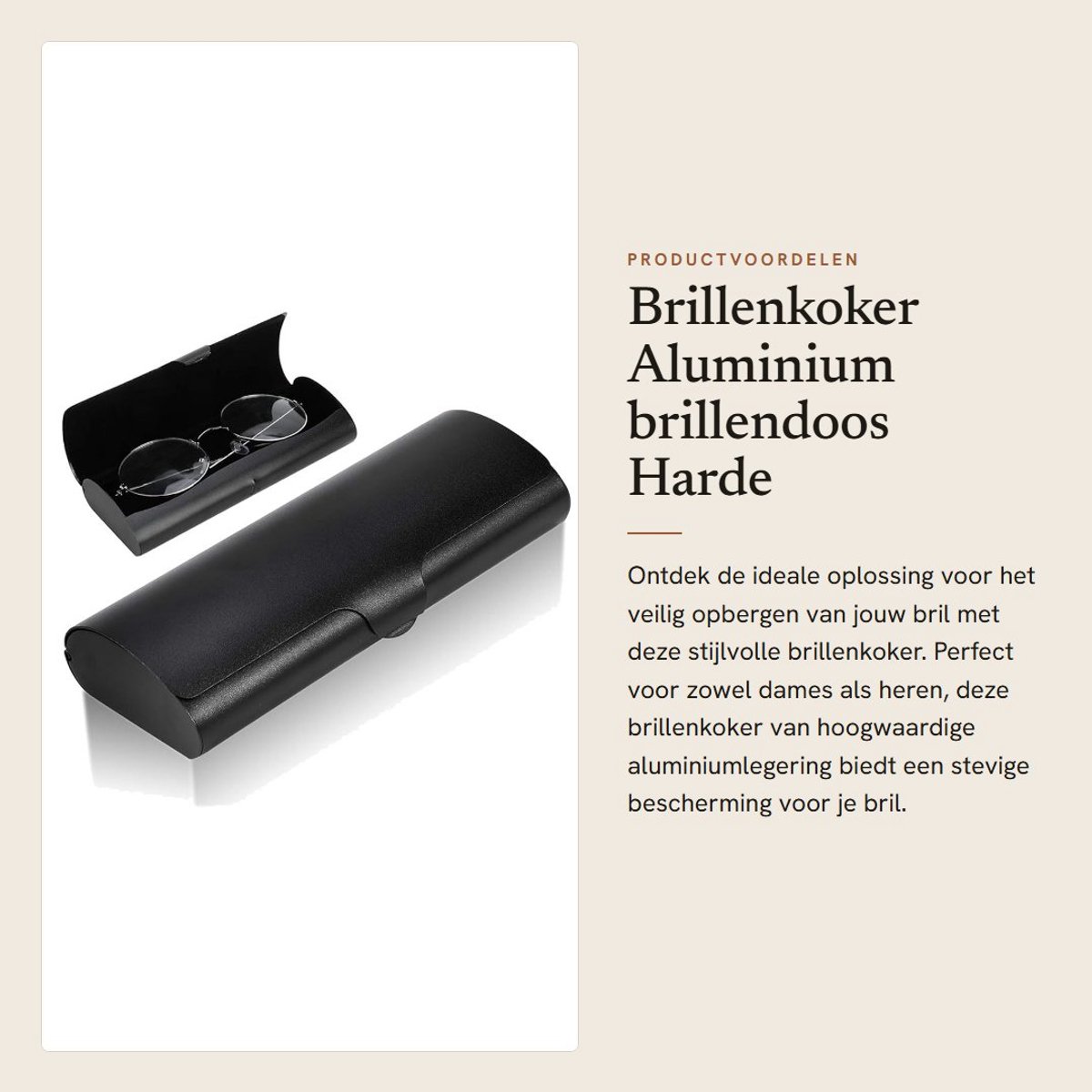 Dailygoods- Brillenkoker hardcase aluminium - Brillenkoker dames/heren - Bescherming tegen krassen - Zachte voering - Draagbaar - Afmetingen 15,6 x 6 cm - Brillenetui
