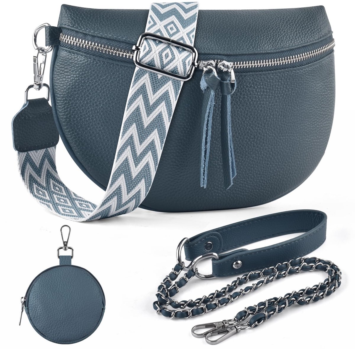 Dailygoods - BROTOU Leren schoudertas voor mobiele telefoon, echte crossbody tas met 2 brede schouderbanden, kaarthouder, met kleine leren tas, zwarte schoudertas voor dames, leren schoudertas voor dames, kleine