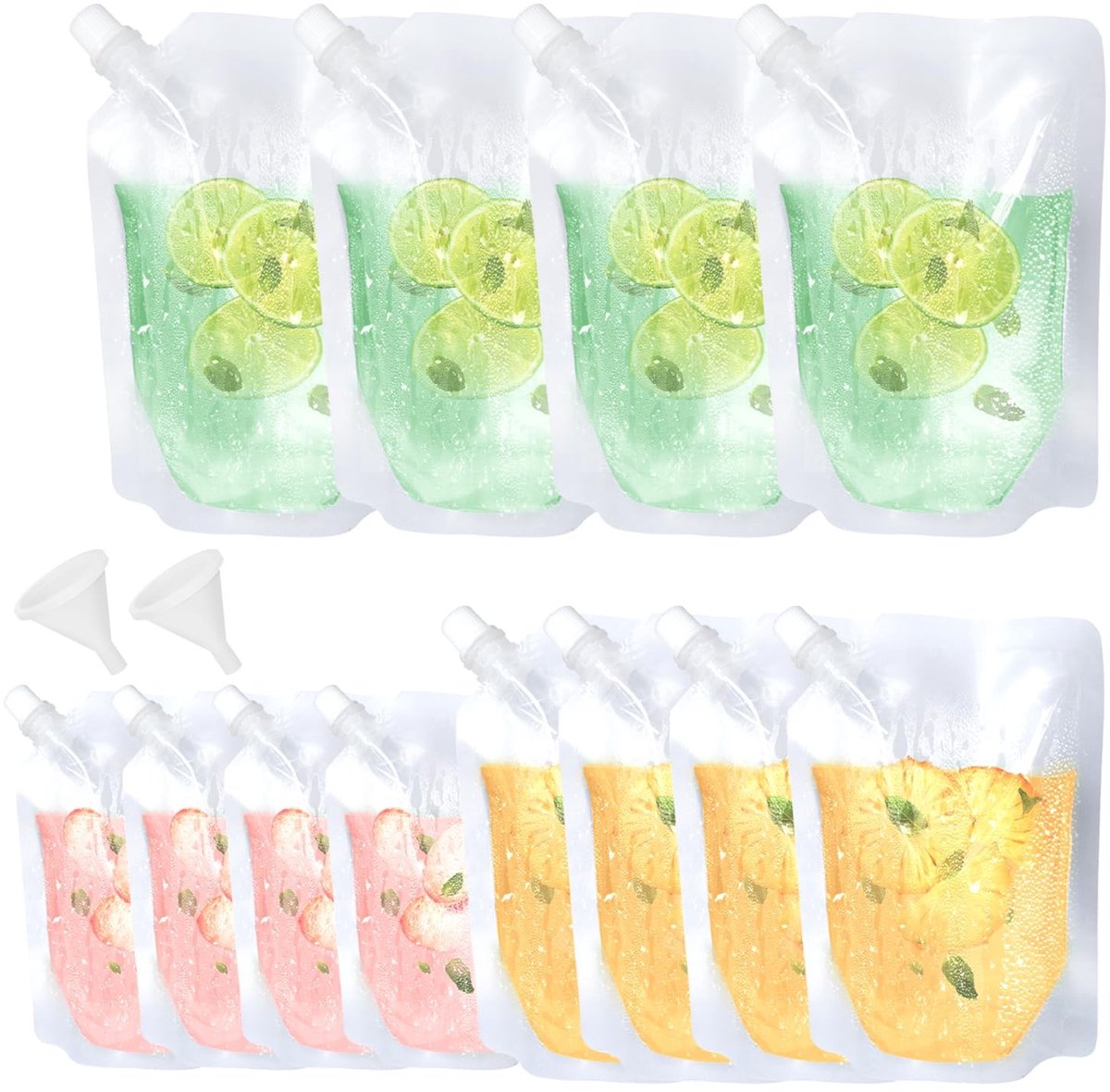 Dailygoods- Drankzakjes 12 Stuks - Herbruikbare Drinkflessen - Food-Grade Materiaal - Lekvrije Schroefdop - Staand Ontwerp - 250/350/500 ml - Drankflessen