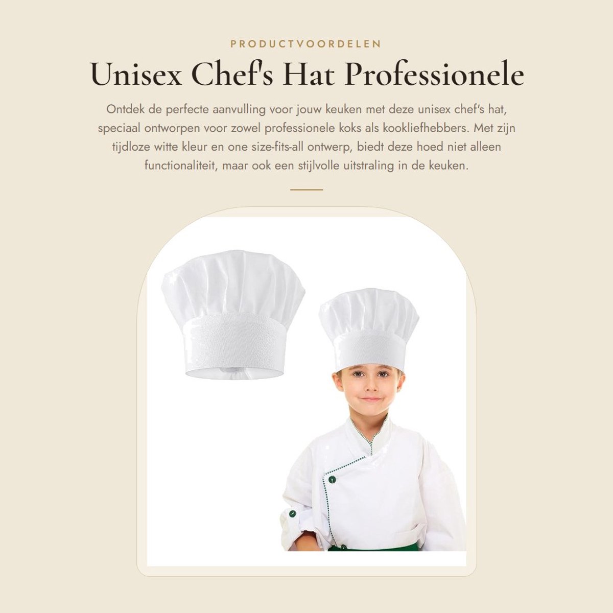 Dailygoods- Chefsmuts Unisex - Wit - One Size - Stijlvol Design - Professioneel Gebruik - Kookaccessoire - Comfortabel Materiaal - Koksbaret