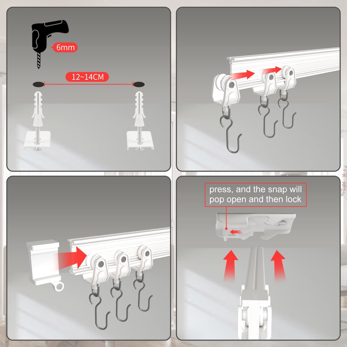 81 stuk accessoires voor plafond- en rolrails, eindkappen, clips, montagehouders, wit