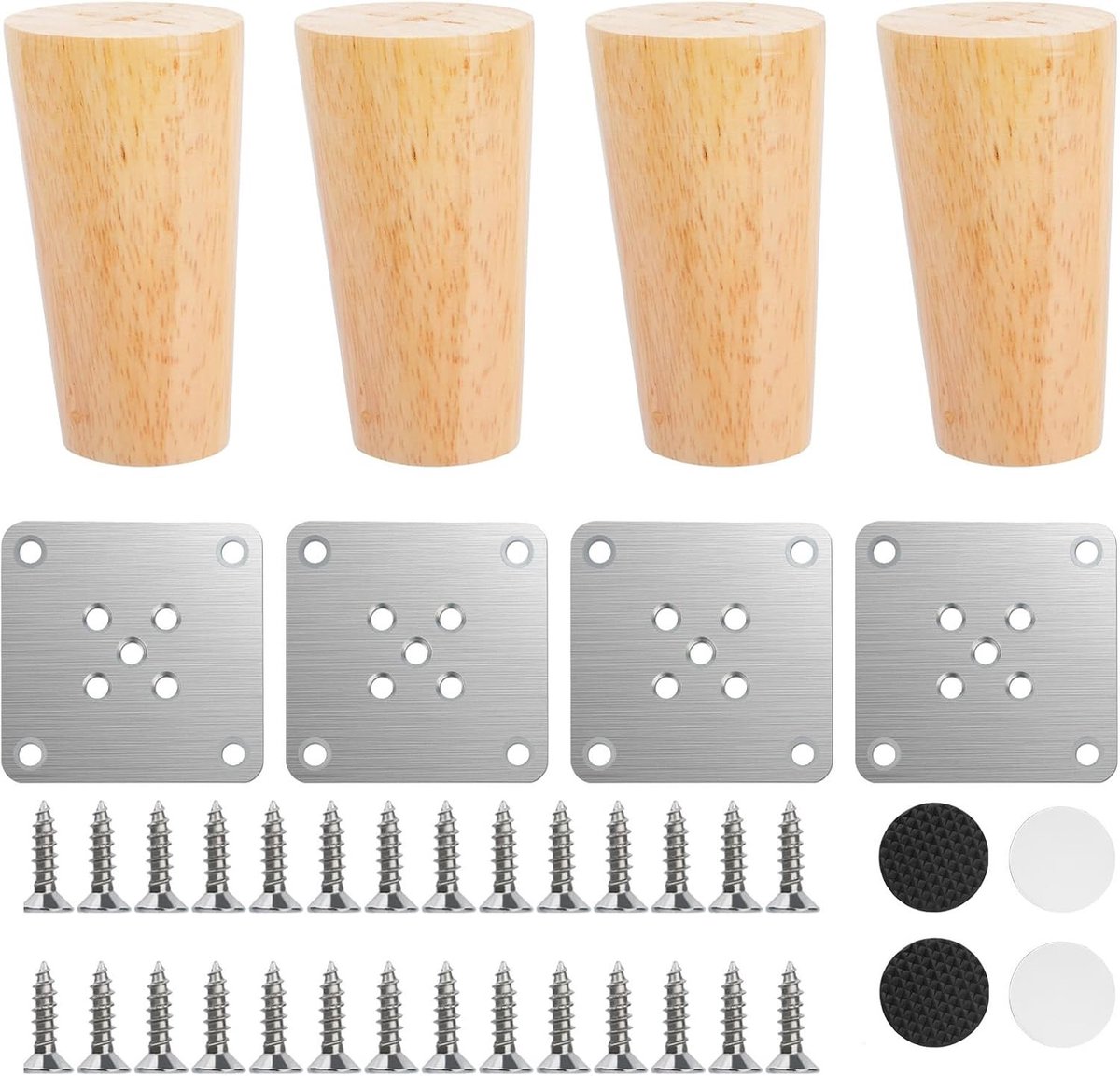 Set van 4 Conische Houten Tafelpoten voor Meubels, Ideaal voor Banken, Kasten en Stoelen met Schroeven en Pads