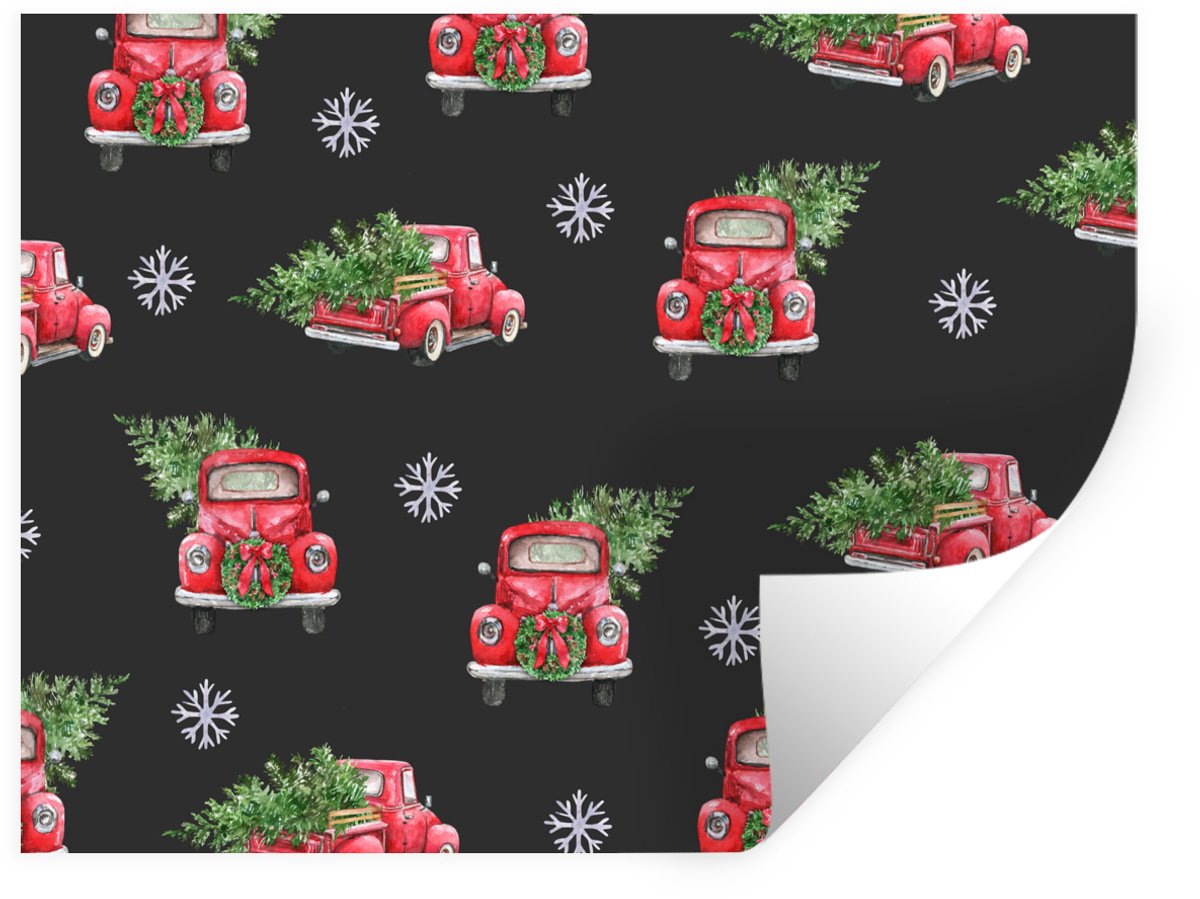 Muurstickers - Sticker Folie - Patronen - Auto - Kerstbomen - 120x90 cm - Plakfolie - Muur