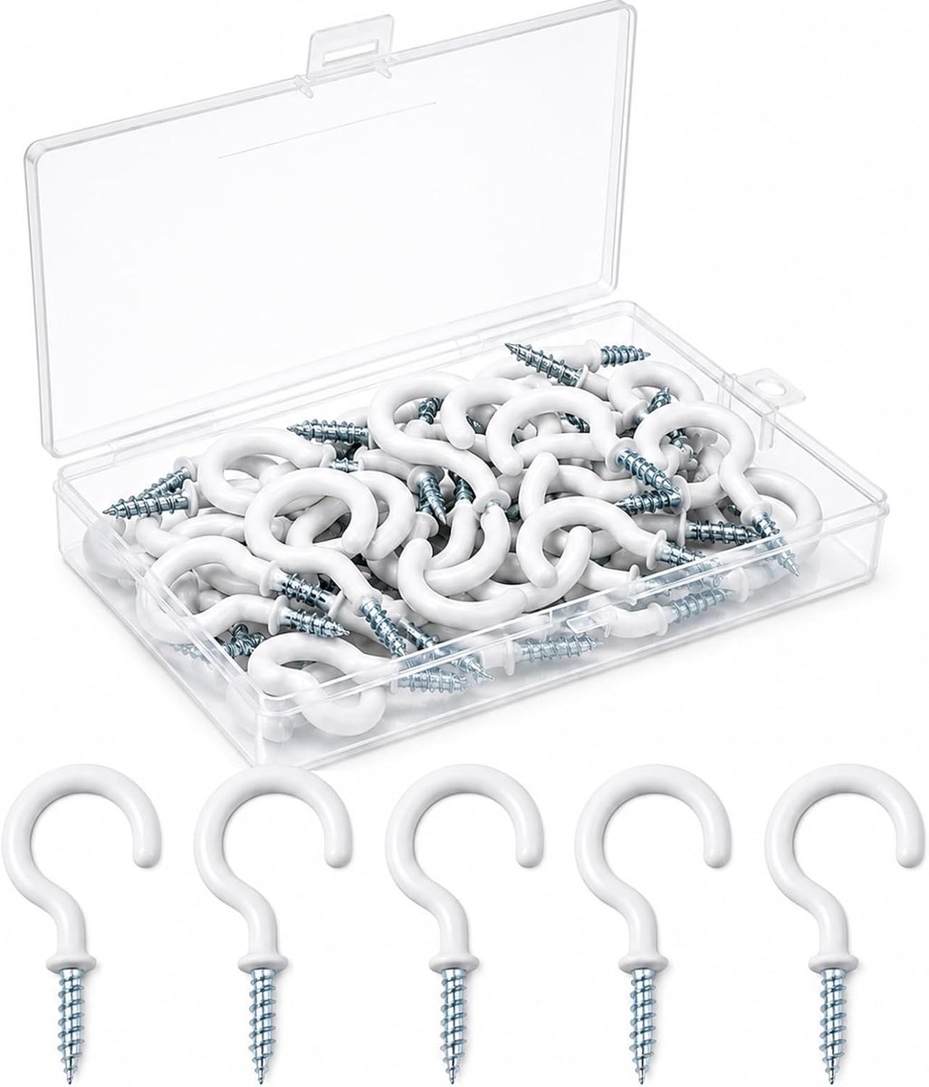 Haken Multifunctionele Haken Opslaghaken Thuis Screw-in Mok Haken Plafond Haak wit Vinyl Gecoat voor Kopjes Planten Keuken Gereedschappen, Wit 30 Stuks
