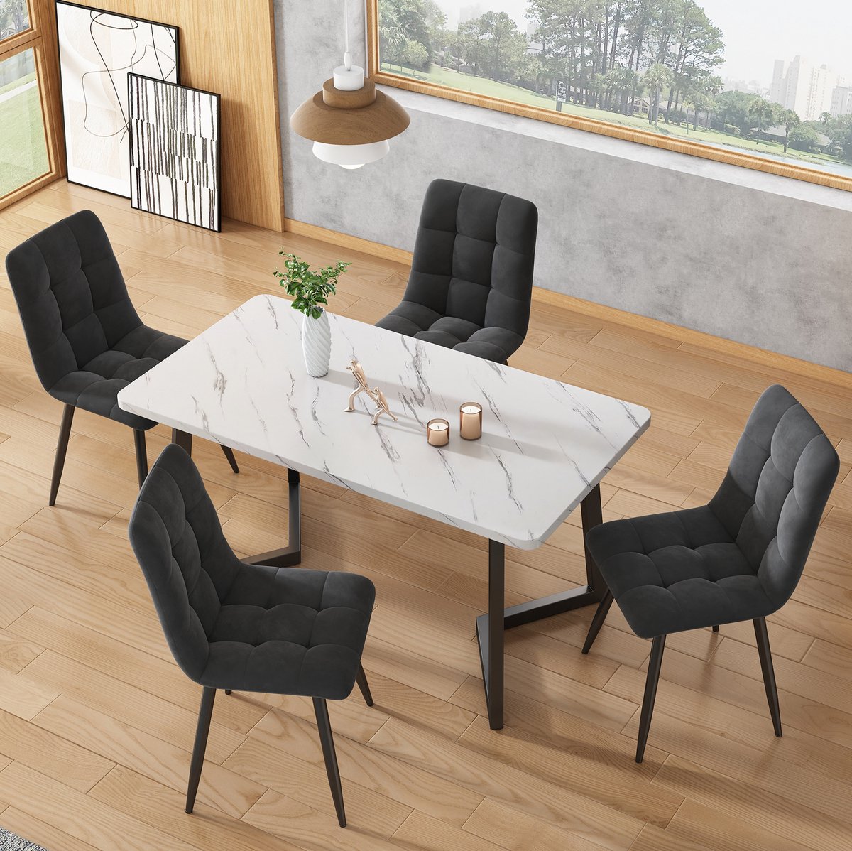 DESMIU Eetkamerstoel 44 x 41 x 86 Cm - Set Van 4 Met Rugleuning En Armleuningen - Voor Eetkamer En Woonkamer - Velvet En Metaal - Donkergrijs