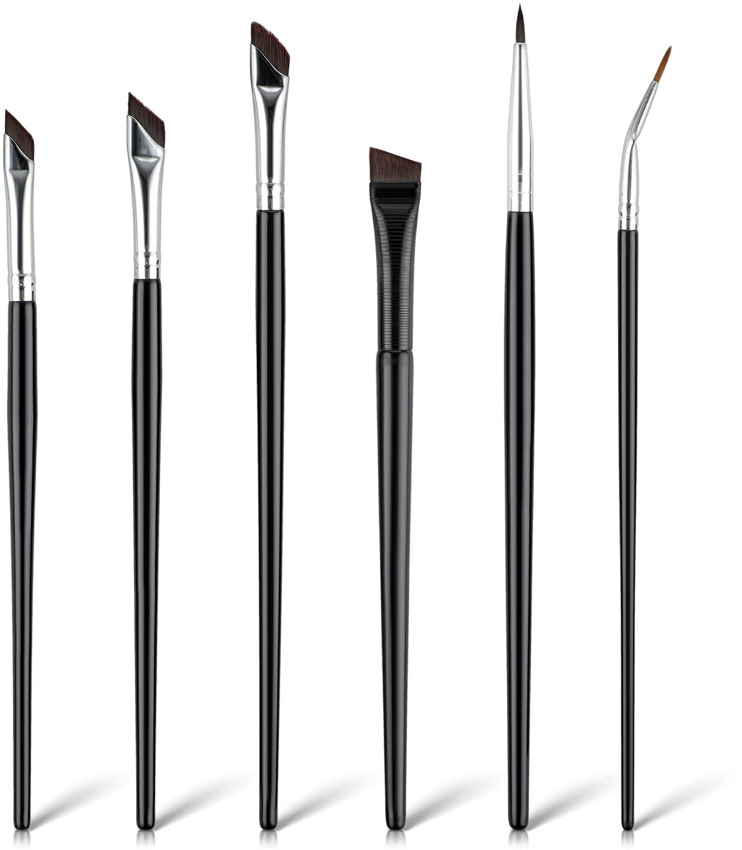6 Stuks Hoekige Eyeliner Penseel Ultradunne Precisie Oogschaduw Wenkbrauw Oogschaduw Make-up Tools