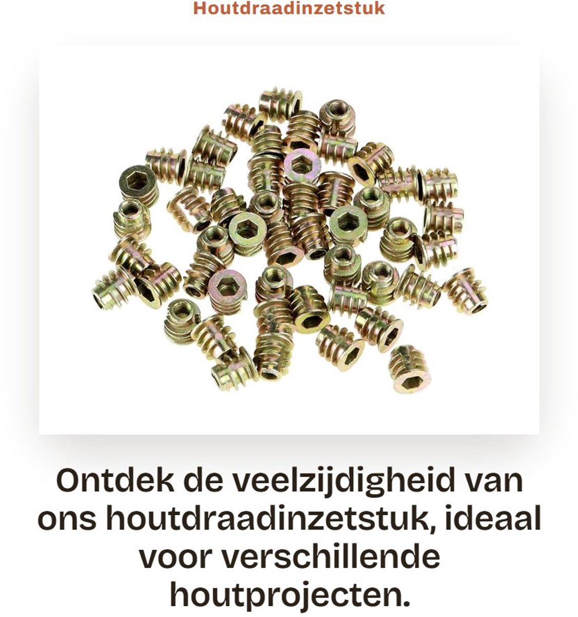 Dailygoods- Houtdraadinzetstuk M4 X 8 mm - 50 stuks - Zeskantmoeren - Zinklegering - Duurzaam - Externe schroefdraad - Schroefmoer