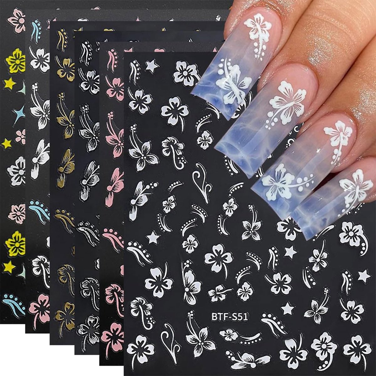 Dailygoods- Nagelstickers 3D Bloemenpatroon - Zelfklevende Nagelstickers - Milieuvriendelijk - Voor Vrouwen/Meisjes - Wit/Roze/Goud - Veilig in Gebruik - Nail Art