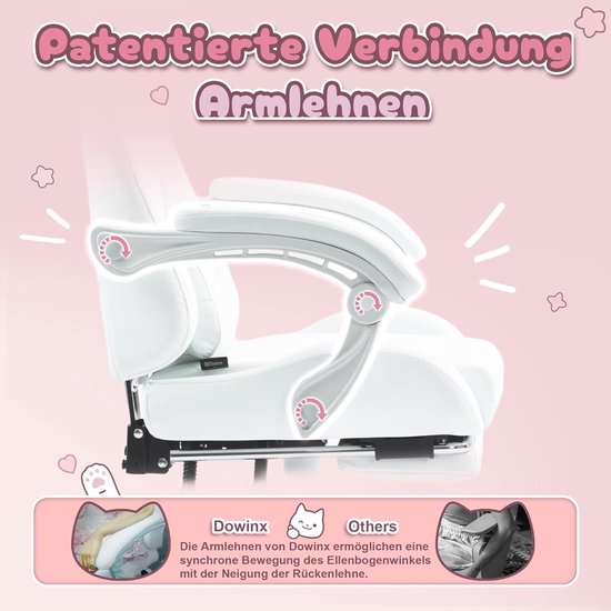 Gamingstoel Katteneditie - Computerstoel Ergonomisch - Langdurig Zitten - Verstelbare Rugleuning - Max 150 kg - Sneeuwwit — afbeelding 5