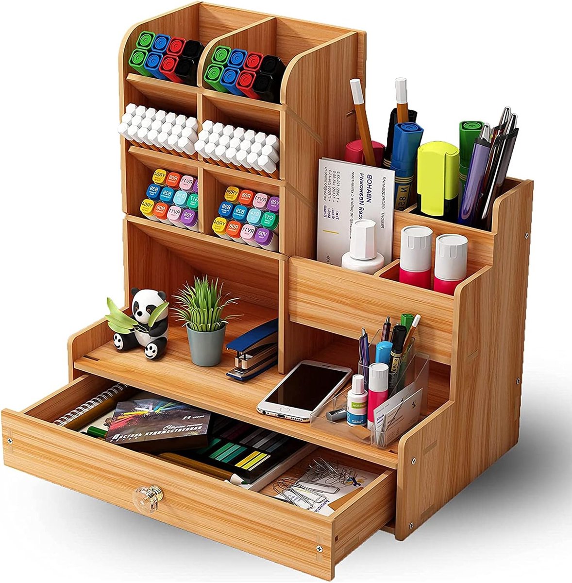 Potlood Houder, Bureau Organizer Multifunctionele Desktop Briefpapier Pen Houder Doos voor Thuiskantoor School Supply Opbergrek Met Lade