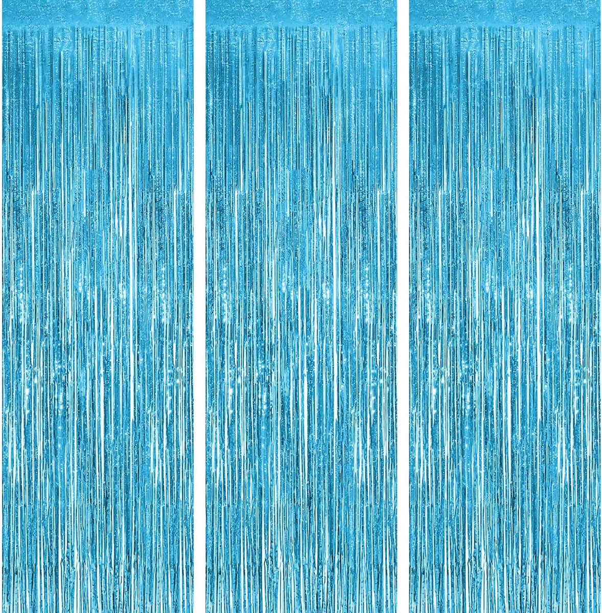 Gordijnen met franjes, metallic klatergoud folie, franje gordijnen, glinsterend gordijn voor verjaardag, afstuderen, bruiloft, vakantie, feestdecoratie (Lichtblauw)