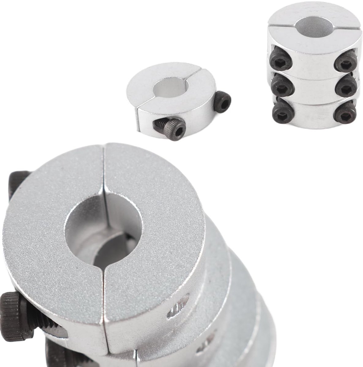 4 stuks 12 mm boring dubbele gespleten as kraag aluminiumlegering 30 mm OD 10 mm dikte zilveren borgring met stelschroef
