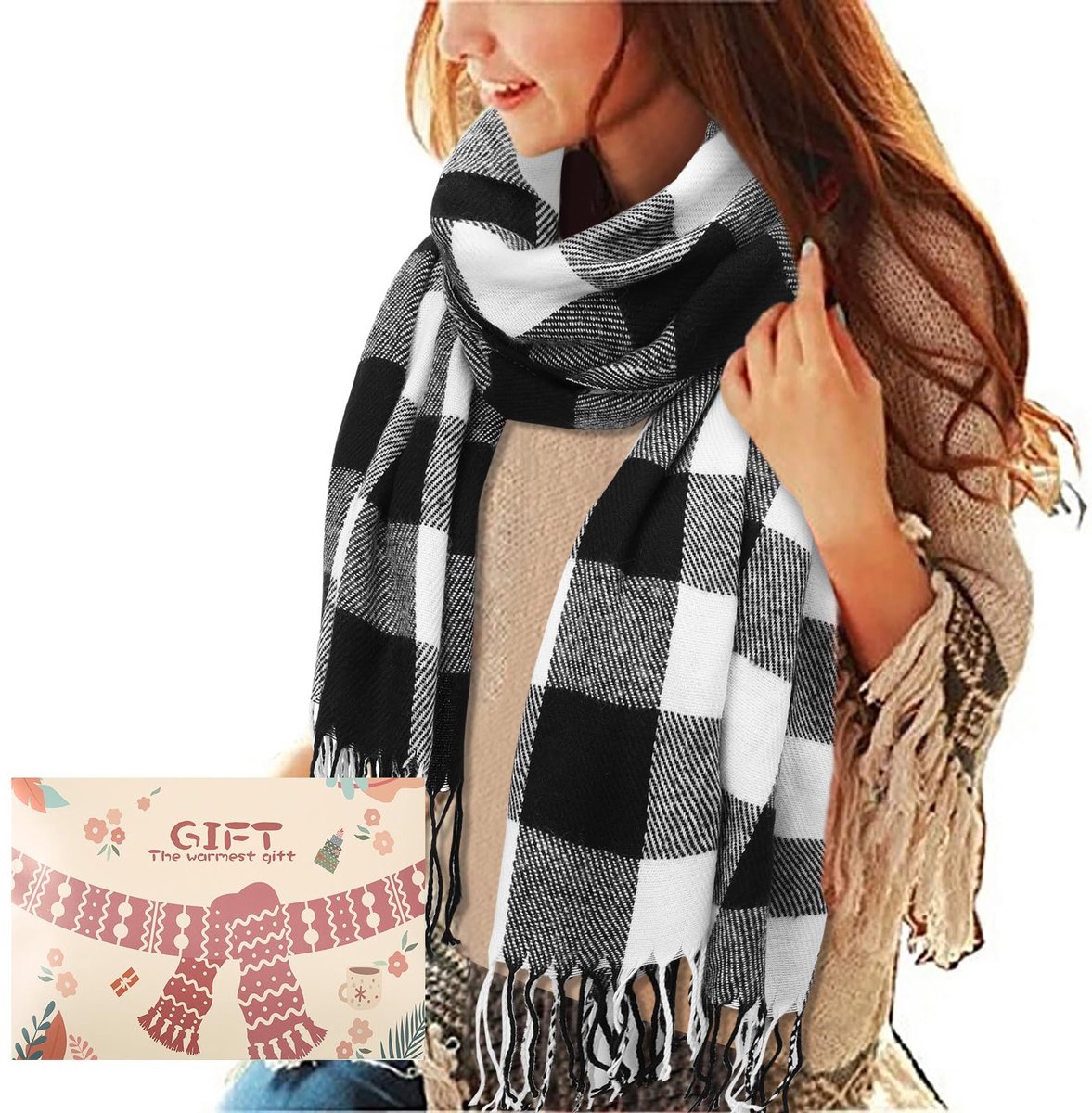 heekpek Dames geruit oversized kasjmier sjaal lange zachte wraps dames geruit oversized sjaal lange sjaal voor herfst en winter