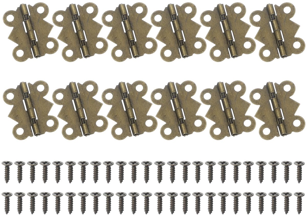 Sieradendoos-scharnier 0,8 x 0,7 inch 90 graden vlinderscharnieren Sieradenkast-Hardware Met Schroeven Voor Kast Houten Doos Lade Handwerk Bronzen Kleur Pack van 12 stuks