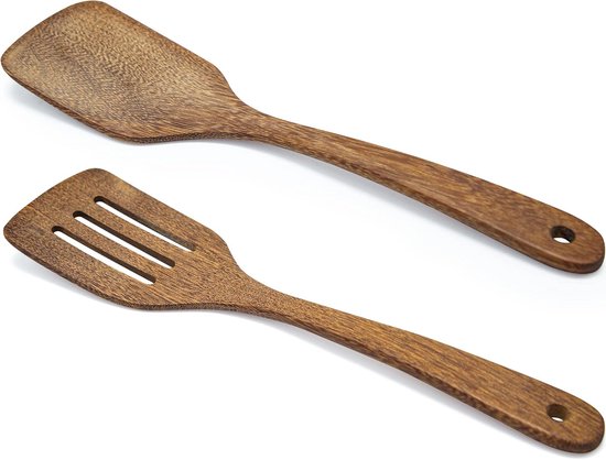 Spatel, houten lepel met gat, keukengerei, spatel, wok, spatolas, plat, houten lepel, keukengerei, spatolas, 2 stuks, voor keuken, restaurant — afbeelding 5