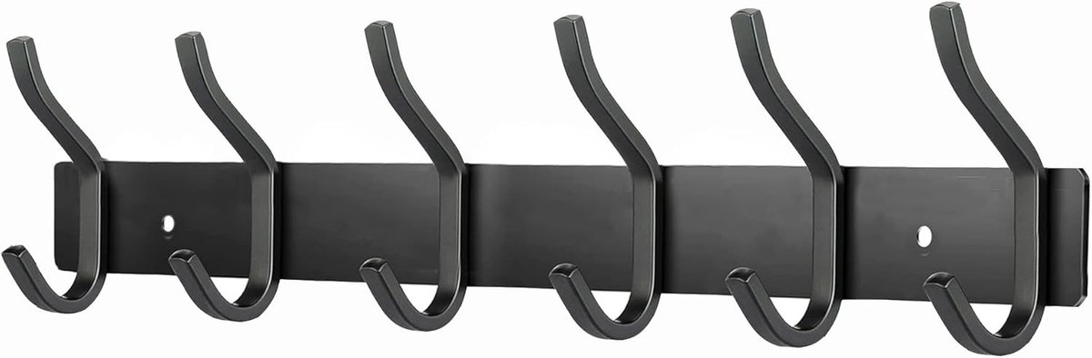 Wandkapstok met 6 haken, wandhaken voor handdoeken van roestvrij staal (zwart)