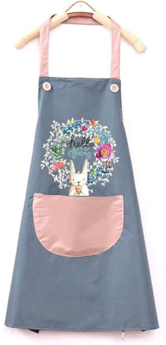 schort-Waterdicht keukenschort - blauw, verstelbaar barbecueschortgeschikt voor zakken, schattig konijnenprintje. Wordt alleen als schort geleverd.