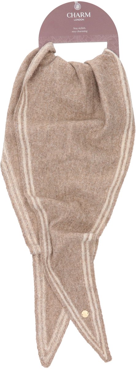 Charm London Winter Must Haves Sjaal - Onesize - Klein Sjaaltje - Witte Randjes - Warme Wintersjaal - Dames - Taupe
